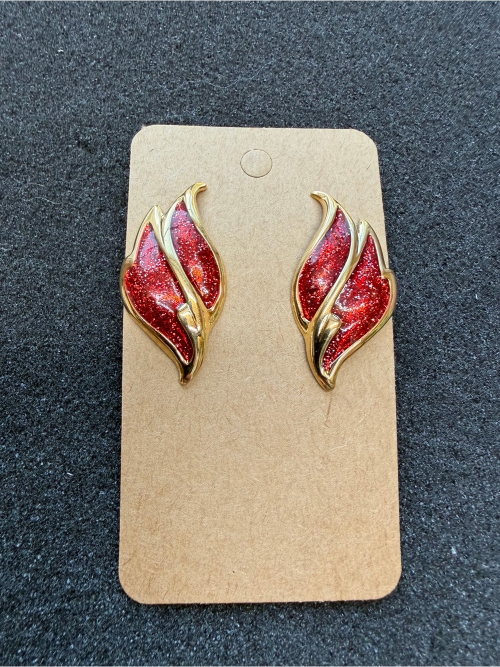 Vintage Avon Gold and Red Enamel Leave Earrings